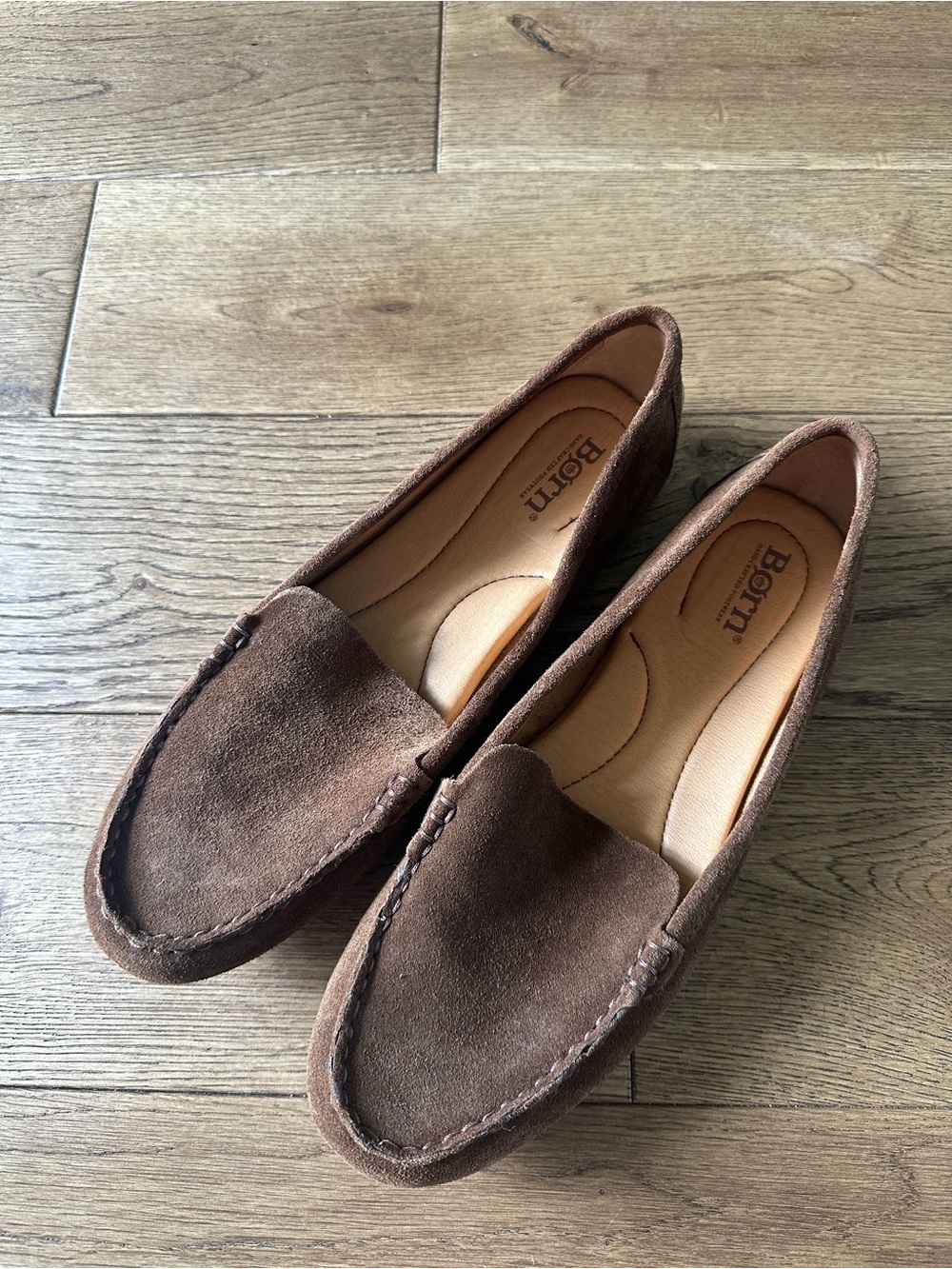 New Born Genuine Suede Loafers Shoes Brown Sz 8.5